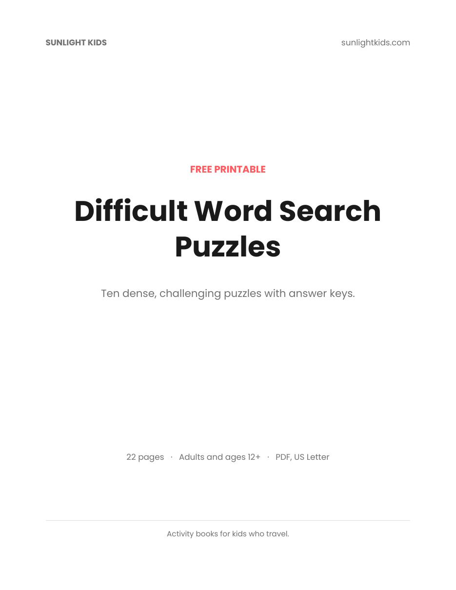 Difficult Word Search Printables (Free PDF) — page 1 of 22