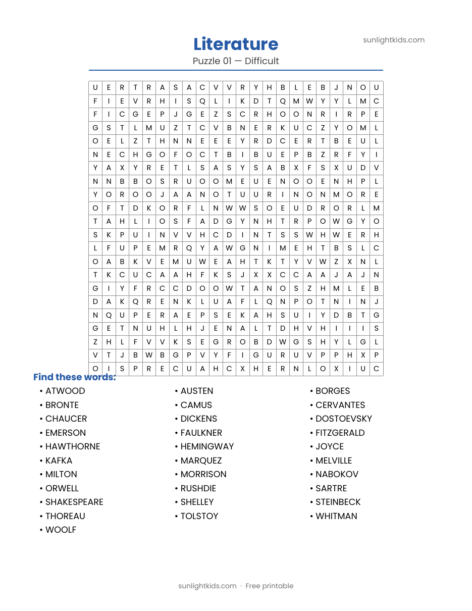 Difficult Word Search Printables (Free PDF) — sample page preview