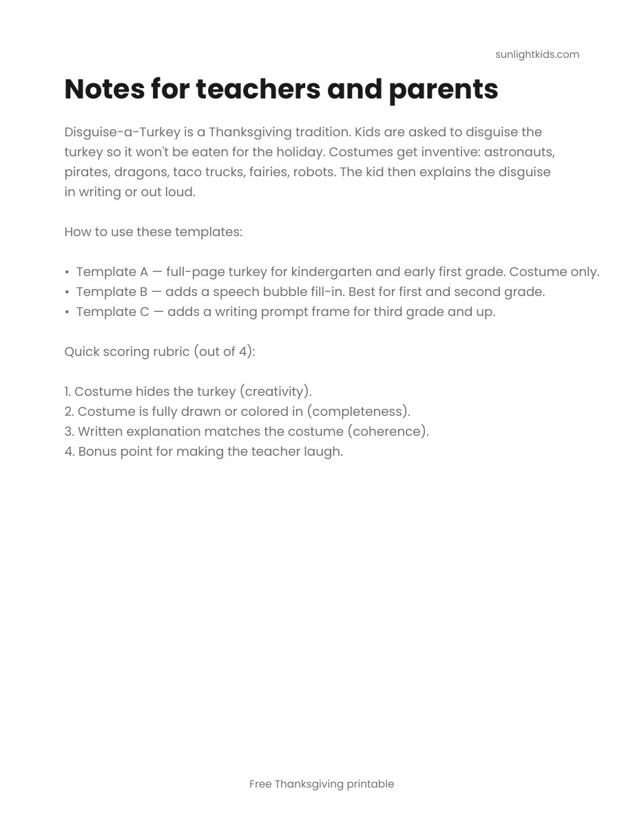 Disguise a Turkey Printable Template (Free PDF) — page 5 of 6