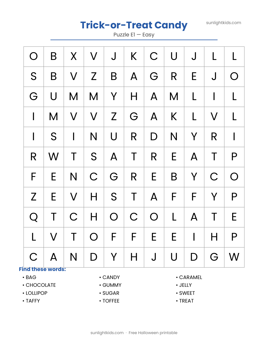 Free Halloween Word Search Printables — sample page preview
