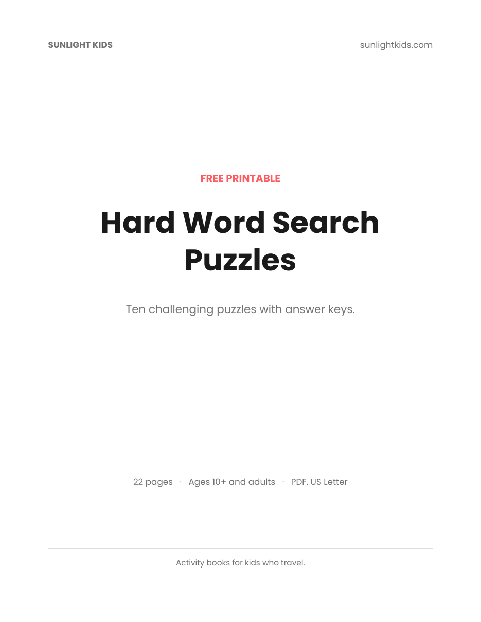 Hard Word Search Printable — Free PDF for Adults and Teens — page 1 of 22