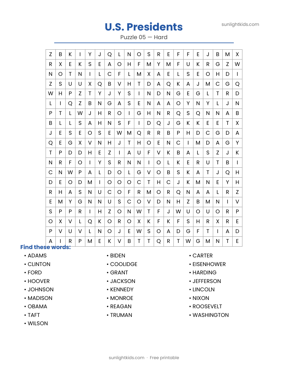 Hard Word Search Printable — Free PDF for Adults and Teens — page 6 of 22