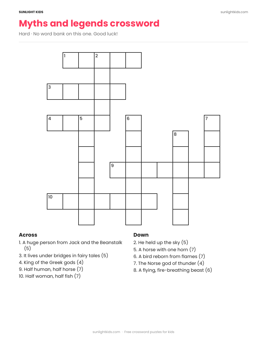 Crossword Puzzles for Kids — Free Printable PDF — page 11 of 17