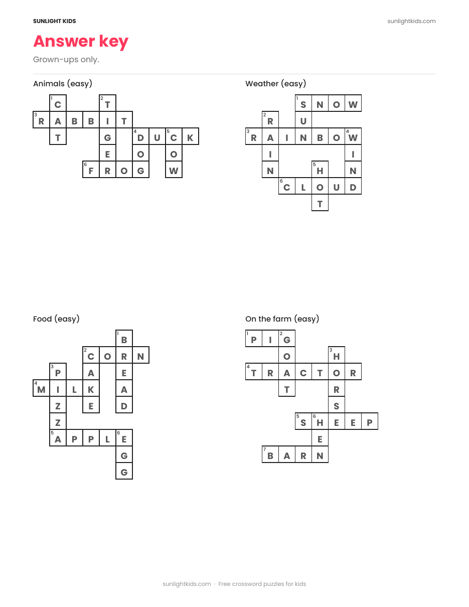 Crossword Puzzles for Kids — Free Printable PDF — page 14 of 17