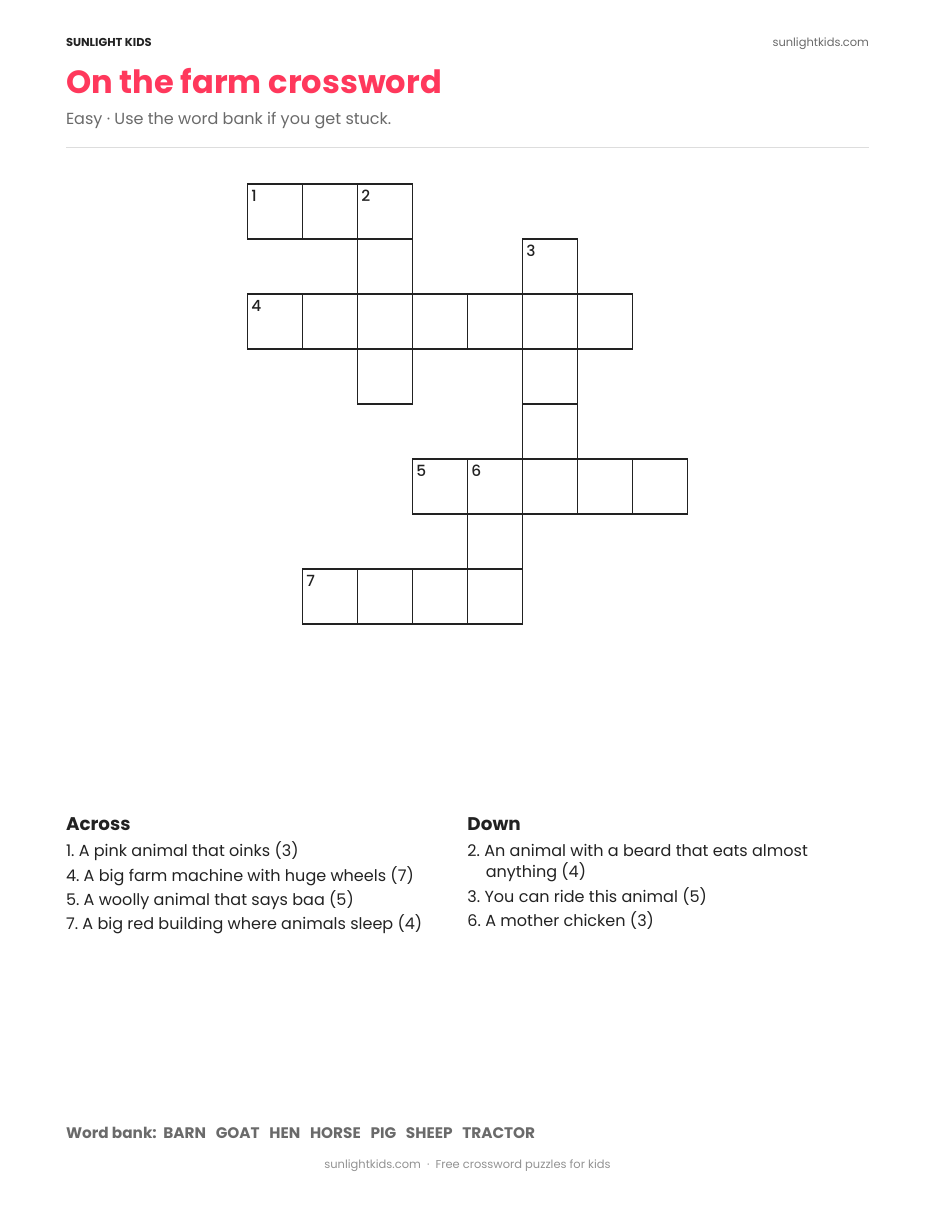 Crossword Puzzles for Kids — Free Printable PDF — page 5 of 17