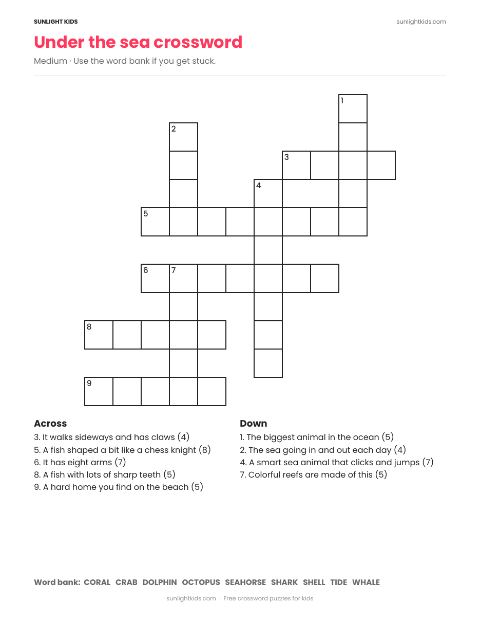 Crossword Puzzles for Kids — Free Printable PDF — page 8 of 17