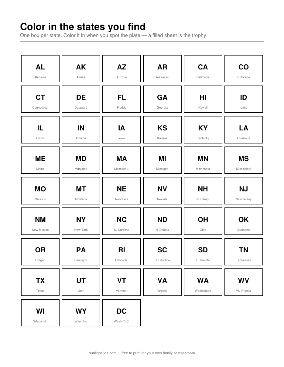 The License Plate Game — Free Printable Checklist — page 3 of 5