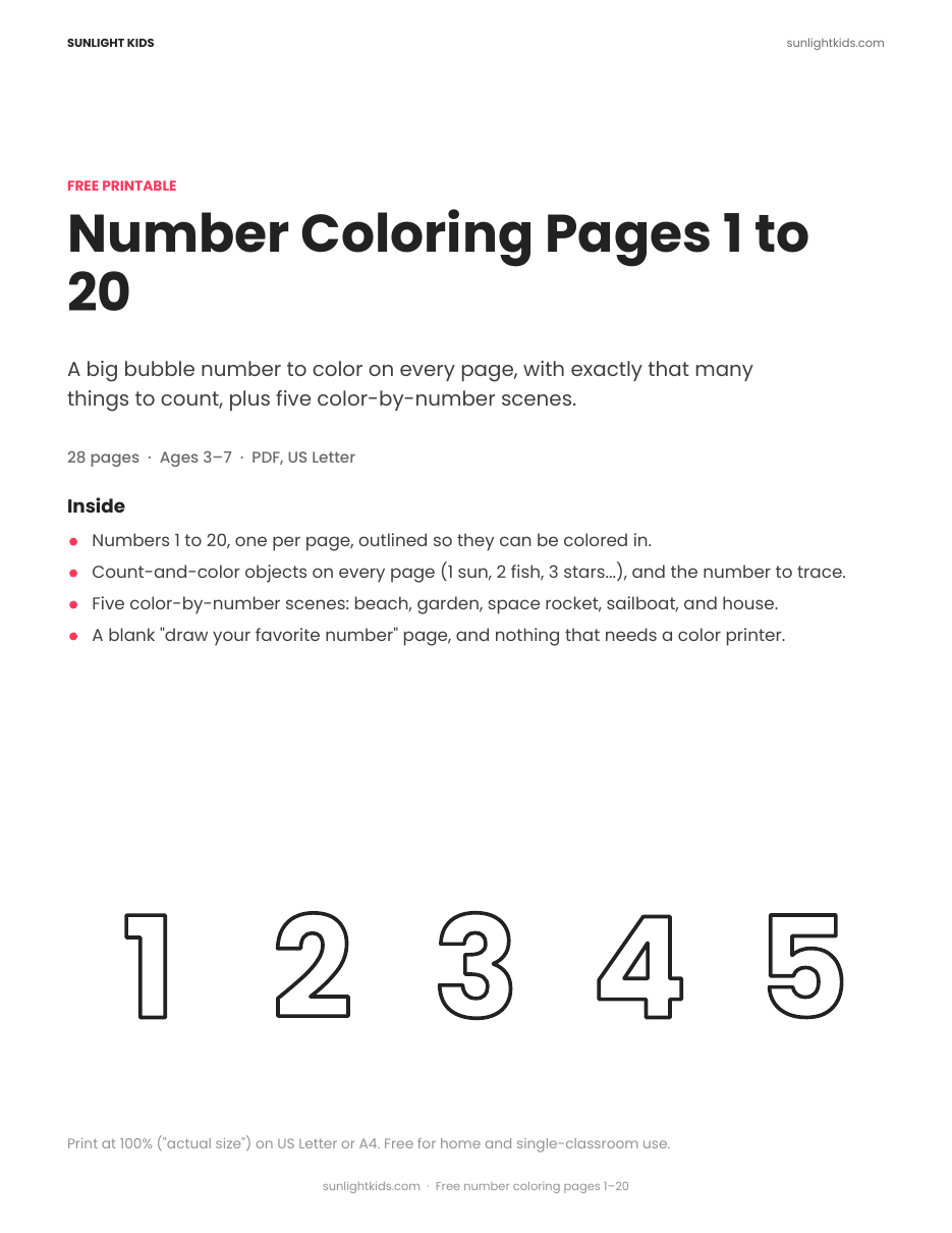Free Printable Number Coloring Pages (1–20) — page 1 of 28