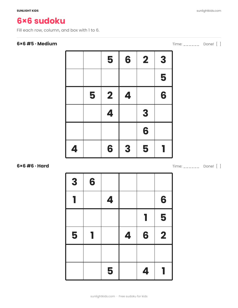 Sudoku for Kids — Free Printable PDF (4×4 and 6×6) — page 11 of 17