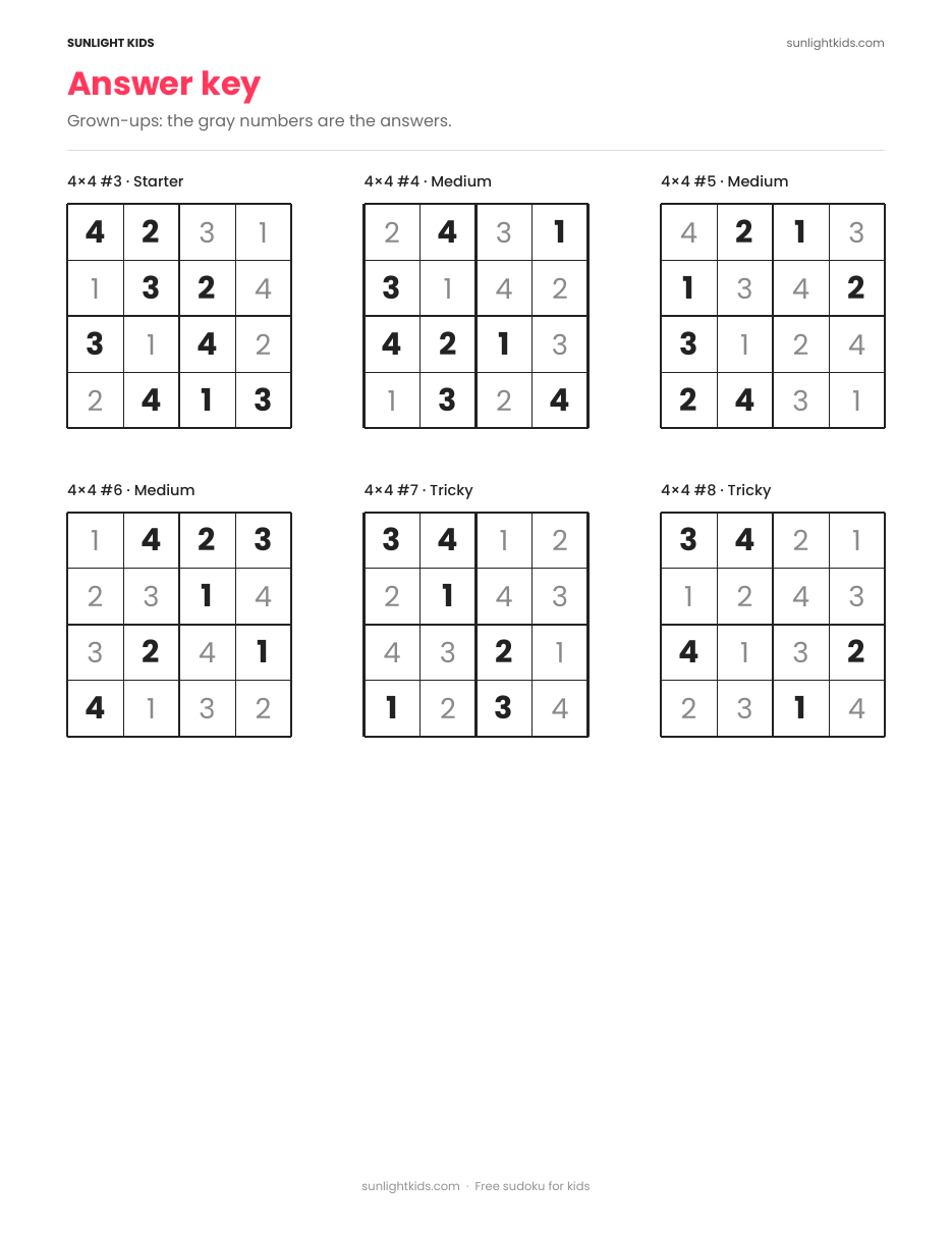 Sudoku for Kids — Free Printable PDF (4×4 and 6×6) — page 14 of 17