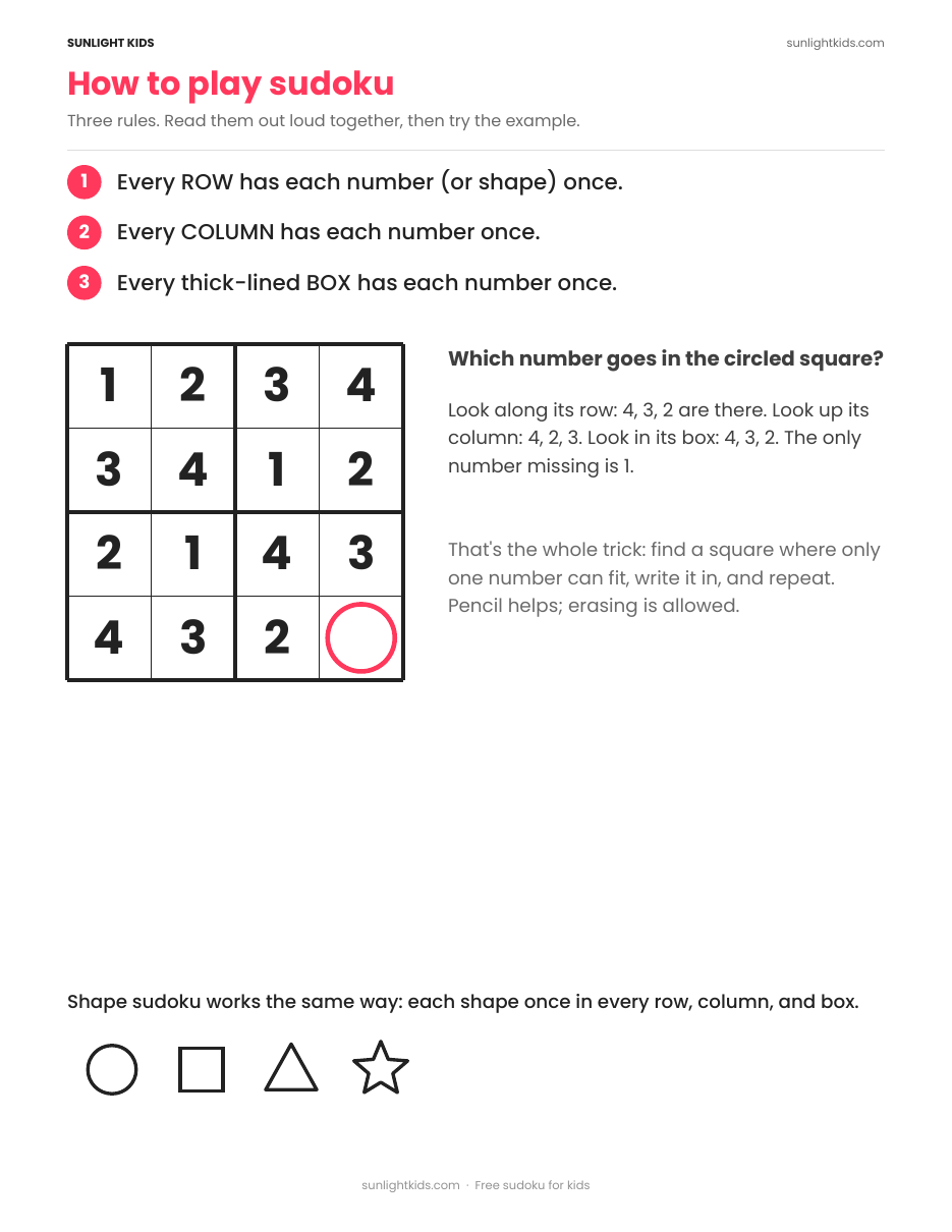 Sudoku for Kids — Free Printable PDF (4×4 and 6×6) — page 2 of 17