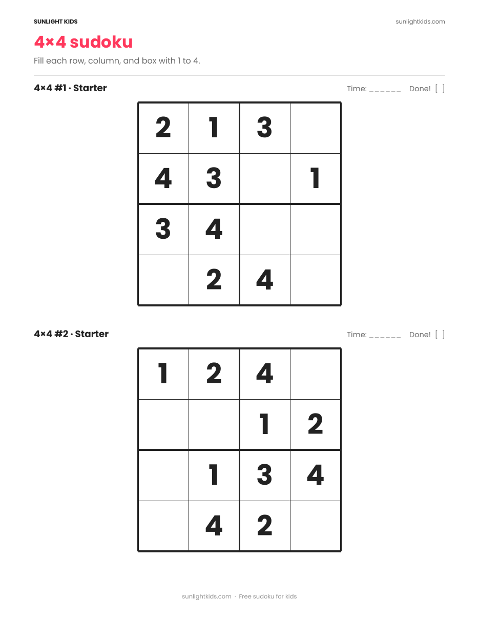 Sudoku for Kids — Free Printable PDF (4×4 and 6×6) — page 5 of 17