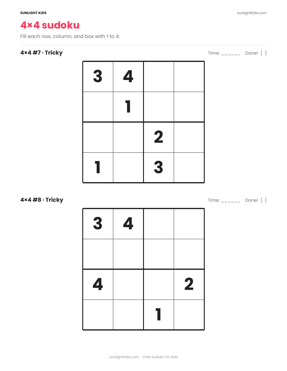 Sudoku for Kids — Free Printable PDF (4×4 and 6×6) — page 8 of 17
