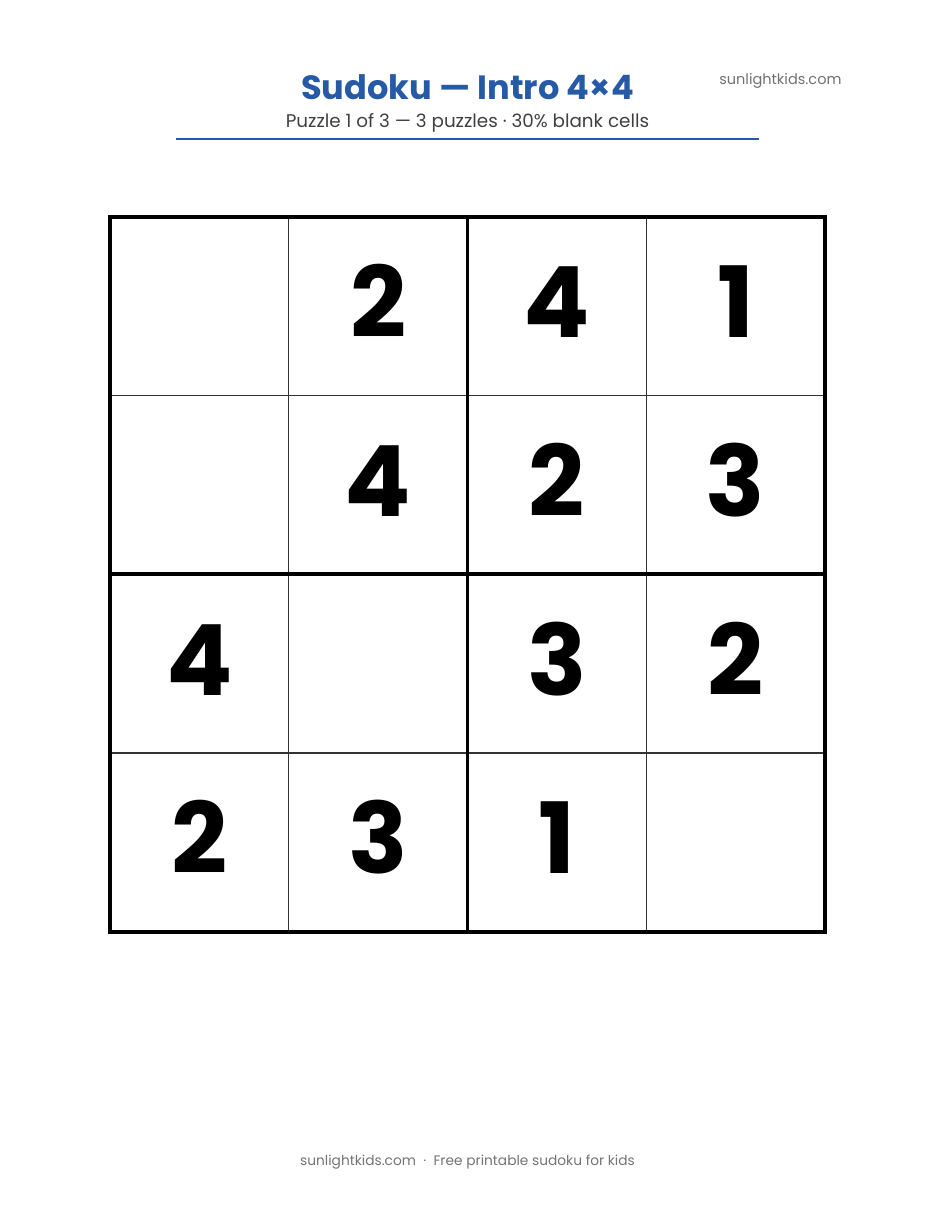 Sudoku for Kids — Free Printable Pack — sample page preview